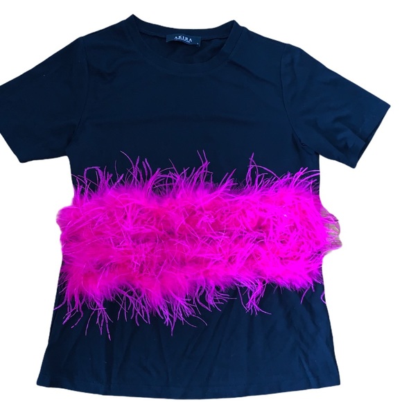 AKIRA Ruffle Some Feathers Top Black/Pink Size S - Picture 7 of 11